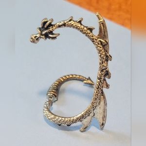 Dragon Cuff Wrap Earring Silver Tone Metal